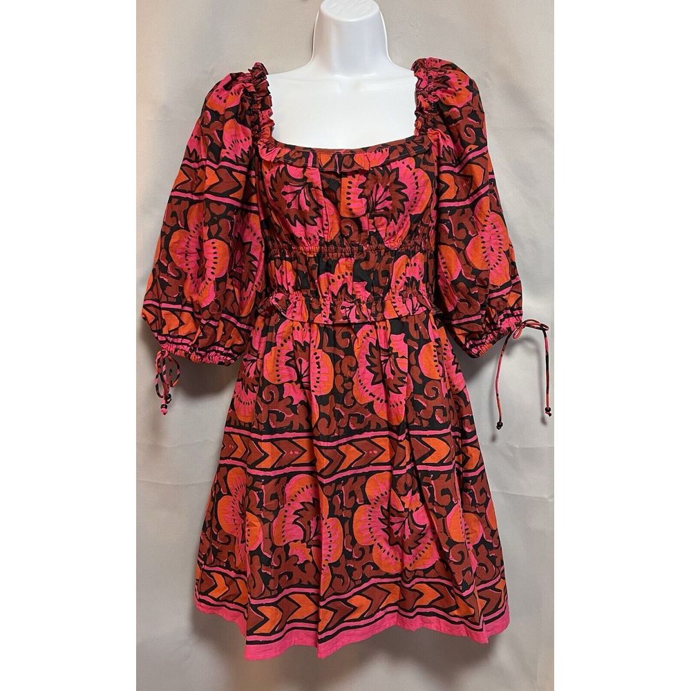 House of Harlow 1960 x Revolve Shania Fuschia‎ Print Dress S Puff Sleeve Pockets
